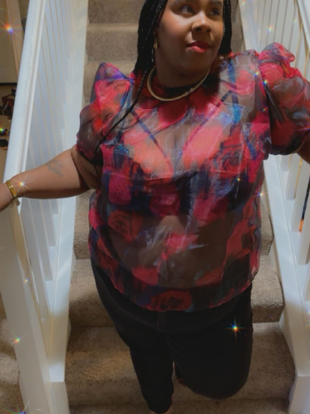 Torrid Sheer Floral Short Sleeve Blouse - Red Rose Print - Picture 6 of 11